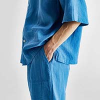 Liflance（リフランス） 綿麻強撚ワッフルガーゼ半袖パジャマ メンズ ブルー/M