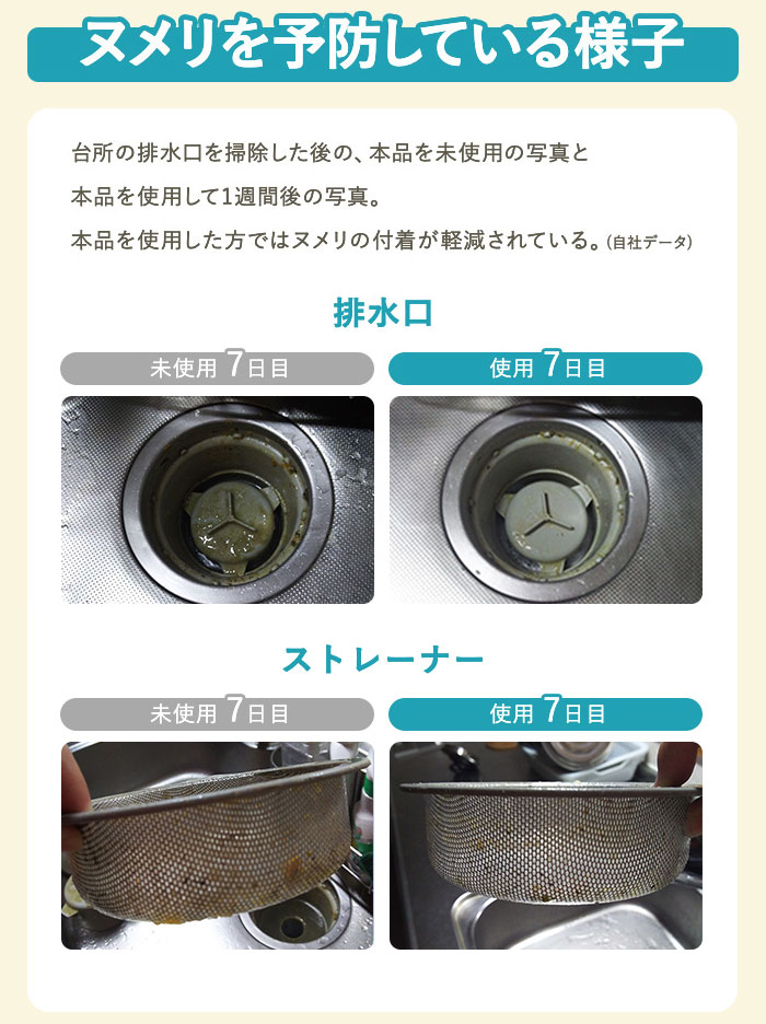 台所の排水溝でヌメリ予防の実験