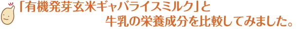 「有機発芽玄米ギャバライスミルク」と牛乳の栄養成分を比較してみました。