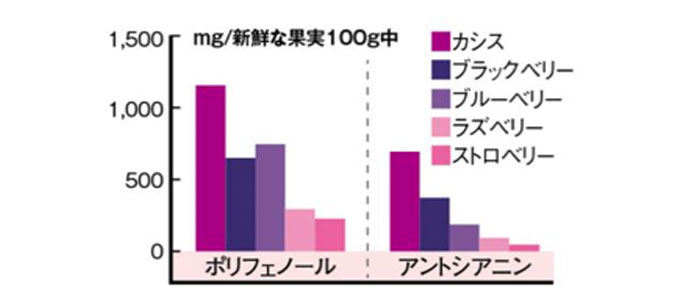 ポリフェノールとアントシアニンの比較表