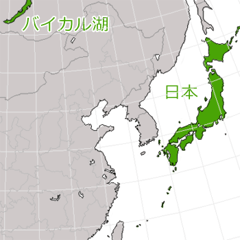 日本とバイカル湖周辺の地図