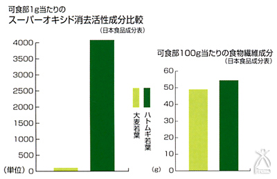 ハトムギ酵素　有機ハトムギ若葉入り：成分比較