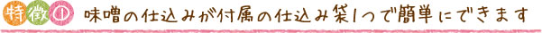 特徴①　味噌の仕込みが付属の仕込み袋1つで簡単にできます
