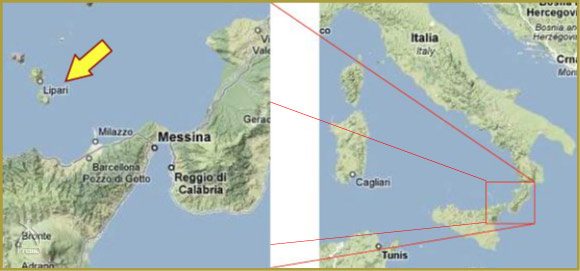 イタリアの地図・シチリア島・エオリア諸島のリーパリ島
