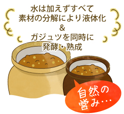 水は加えずすべて素材の分解により液体化。ガジュツを同時に発酵・熟成