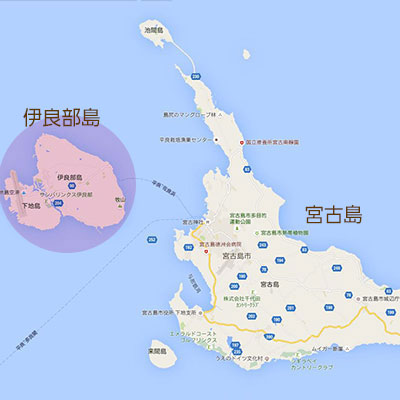 宮古島における伊良部島の位置の地図