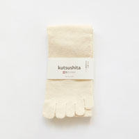 和紡布 ガラ紡の5本指靴下 生成り L 25-27cm