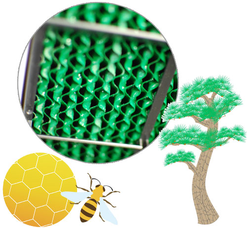 ※1 松の木からできた、蜂の巣構造「冷却フィルター」により、気化冷却力がアップ!