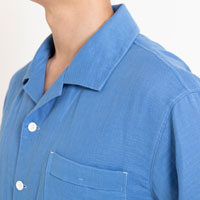 Liflance（リフランス） 綿麻ワッフルガーゼ半袖パジャマ メンズ（6分袖／8分丈） ブルー／M