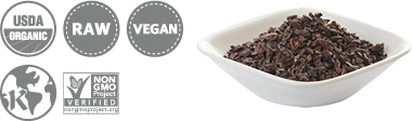 ローカカオニブ:USDA認定品、RAW認定品、VEGAN、Kosher、Non GMO Project Verified