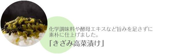 化学調味料や酵母エキスなど旨みを足さずに 素朴に仕上げました。「きざみ高菜漬け」