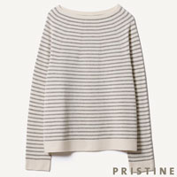 PRISTINE（プリスティン） 求心編ボーダークルーネックプルオーバー グレー/Mサイズ