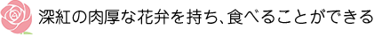 深紅の肉厚な花弁を持ち、食べることができる