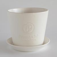 森修焼（しんしゅうやき） プレマルシェロゴ入り植木鉢 本体＆受け皿セット ミルキーホワイト