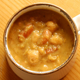 ほくほく食感のひよこ豆とオリーブオイルの香り広がる　聖書の地有機スープ