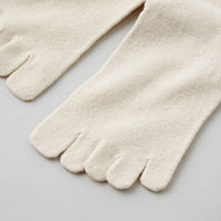 和紡布 ガラ紡の5本指靴下 生成／22-24cm